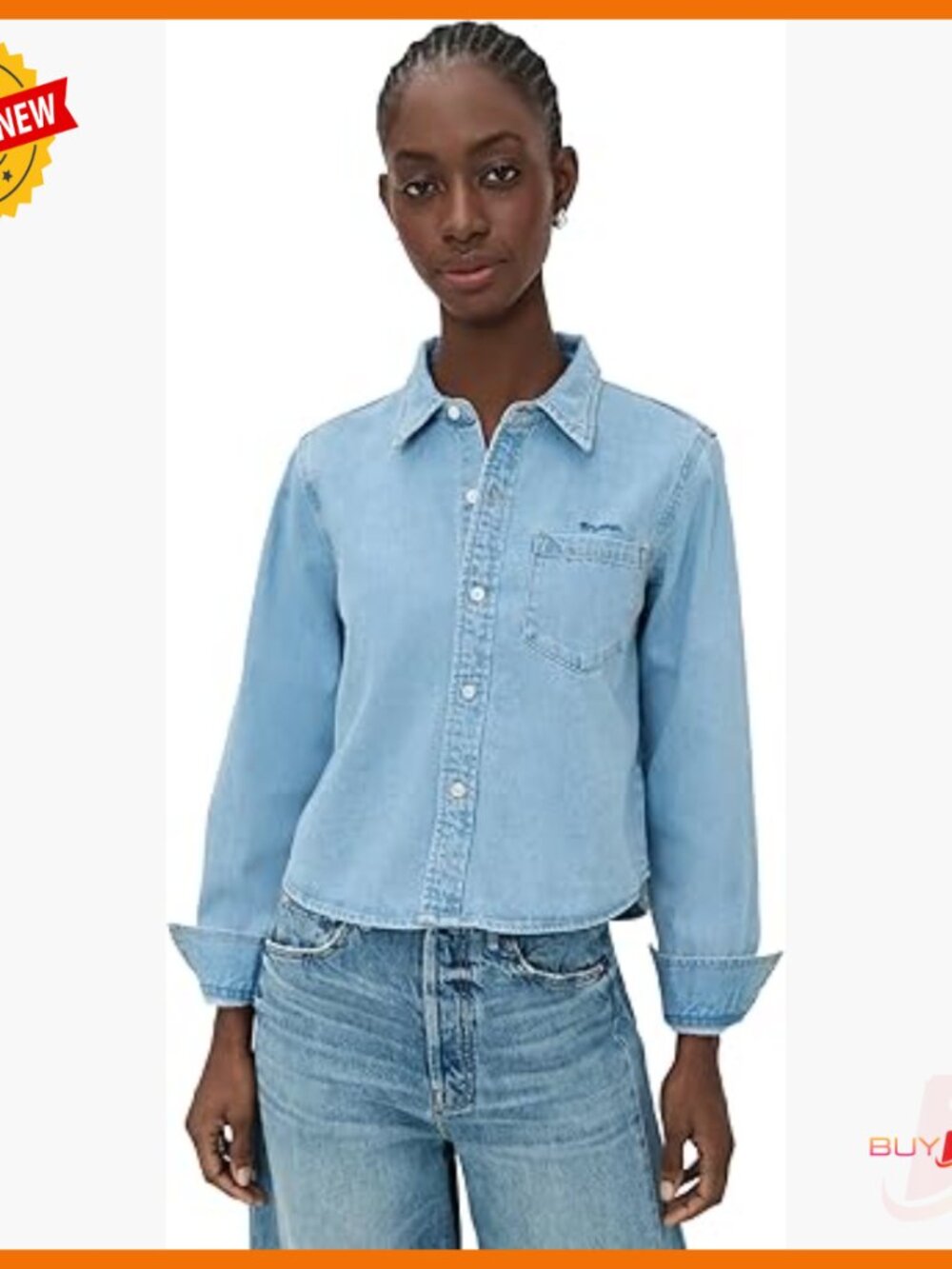 Denim Button-Down Shirt With Embroidered Logo And Patch Pocket